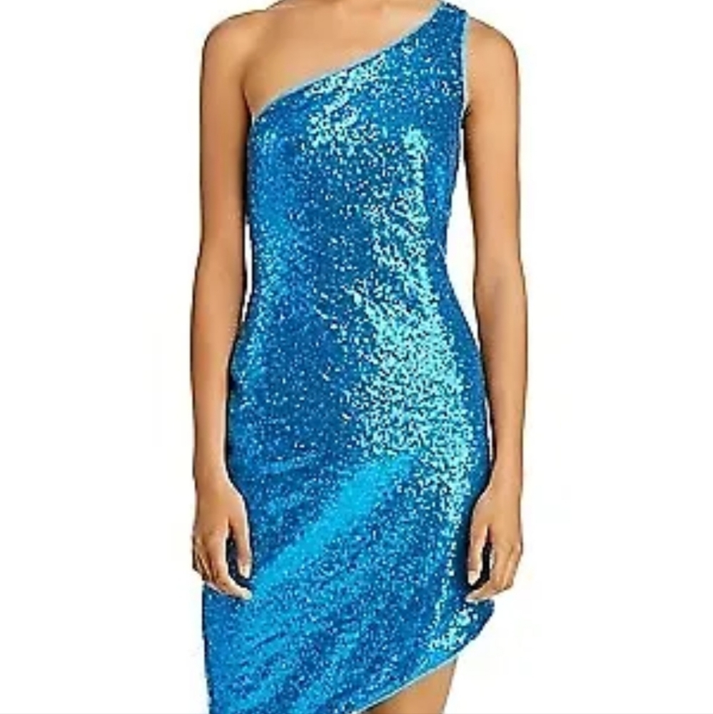 Aqua XS Turquoise Sequin One-Shoulder Mini Dress NWT Cocktail Party Holiday